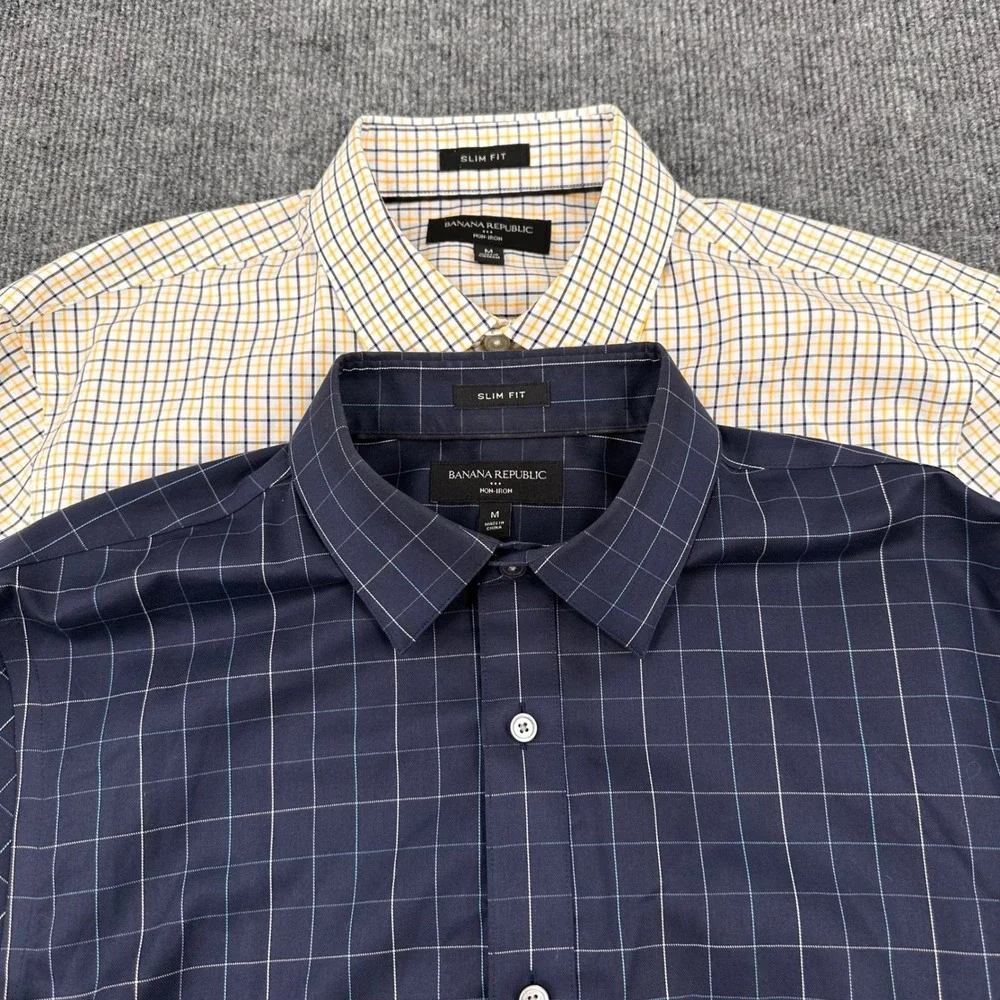 Banana Republic Dress Shirt Set of 2 M Slim Fit Plaid Multi-Color Modern Cotton